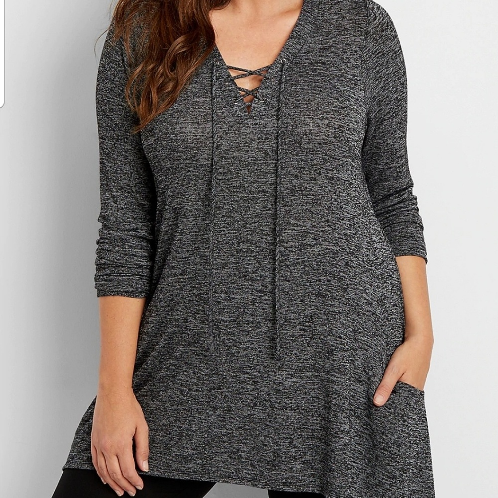 Maurices Tunic w/ Lace Up Neckline & Pockets Sz 4